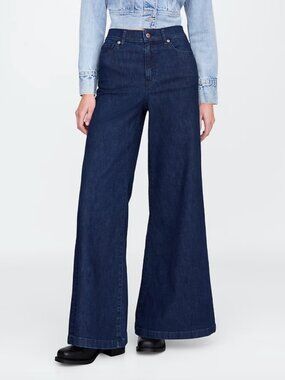 GAP High Rise Extra Wide Flare Jeans in Dark Indigo Blue Wash, size 30/10R